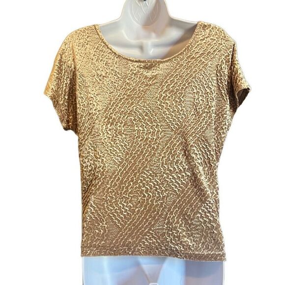 Selene Womens Medium Vintage Gold Textured Scoop Neck Blouse Top Glam Party - Picture 2 of 7
